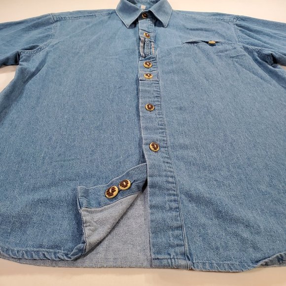 Landhaus C&A Naturally Shirt Mens Medium Blue Denim Classic Fit Button Up Casual - Picture 6 of 15